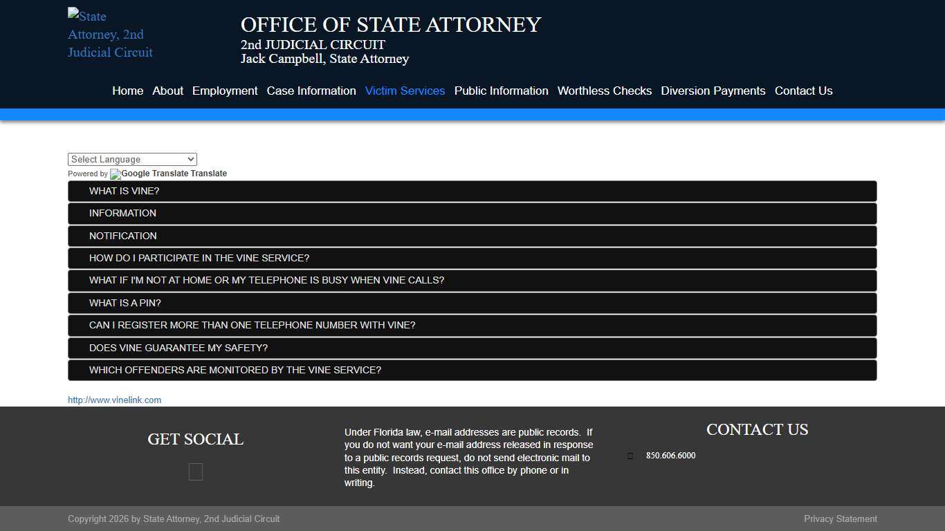 State Attorney, 2nd Judicial Circuit > Victim Services > Services > The VINE Program